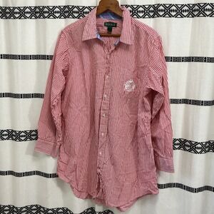 Lauren Ralph Lauren Red White Striped‎ Button Down Shirt Women's Small